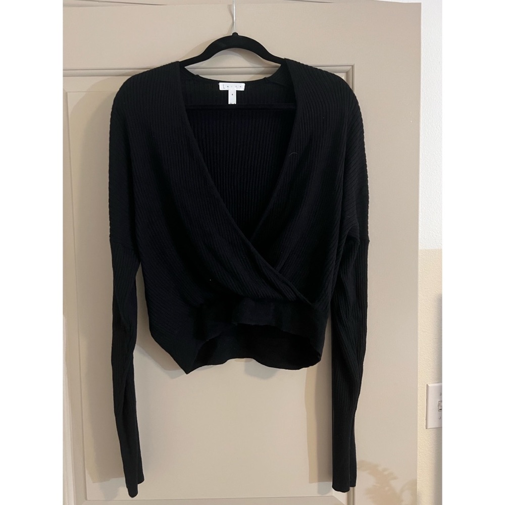 LEITH Medium Black Ribbed Long Sleeve Top